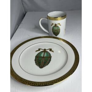 Gold Buffet Royal Gallery Green Faberge Egg Dessert/Salad Plate & Coffee Cup
